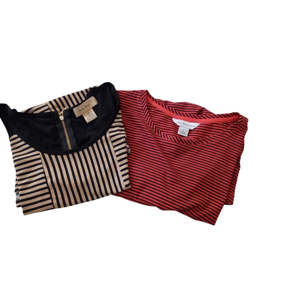 Lot 2 Nautical Wear  Diana Belle Liz‎ Claiborne Tops Orange Tan Black Shell Tee